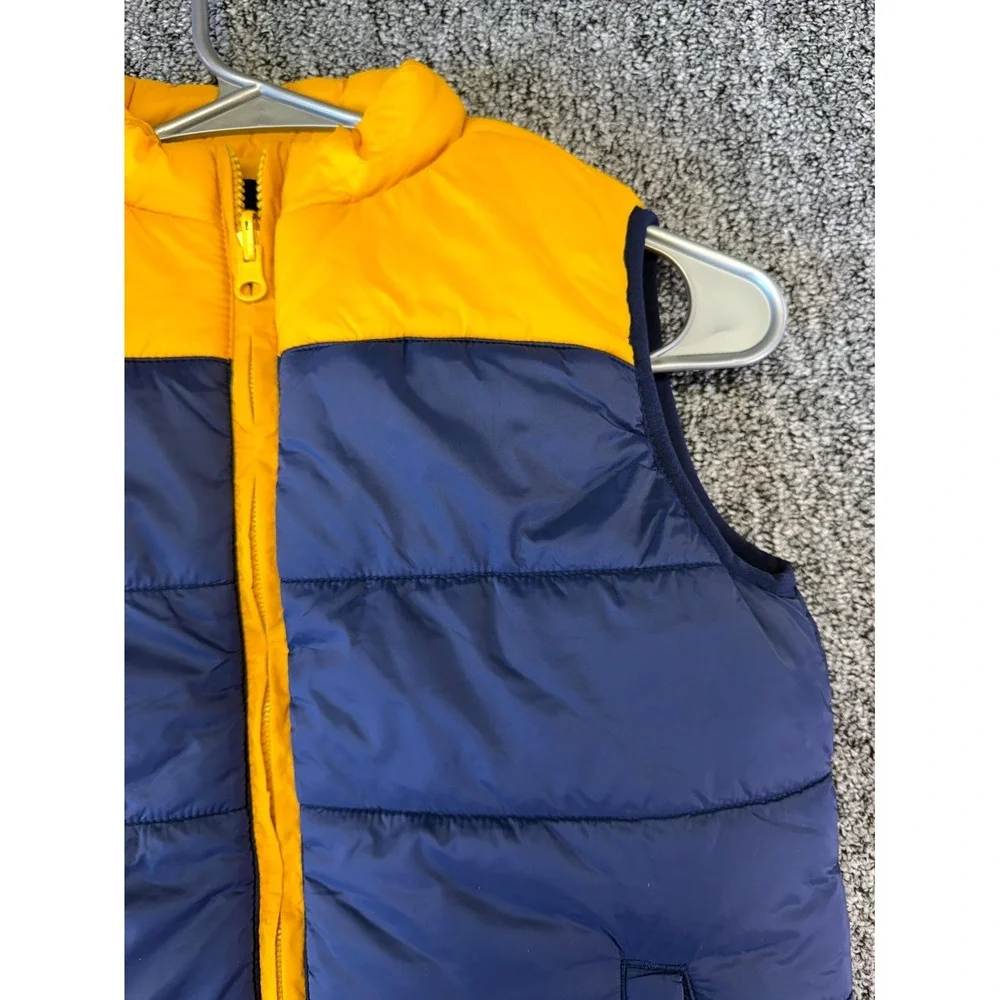 Janie and Jack Reversible Puffer Vest Boys 7/8 Blue Yellow Adventure Outerwear